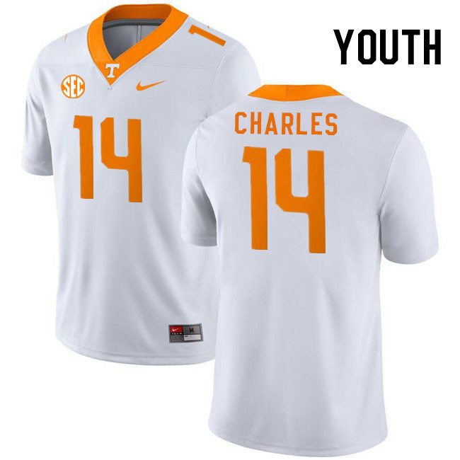 Youth #14 Christian Charles Tennessee Volunteers College Football Jerseys Stitched Sale-White